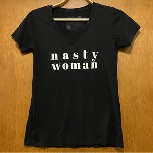 V-Neck “Nasty Woman” t-shirt Sz S Black & White